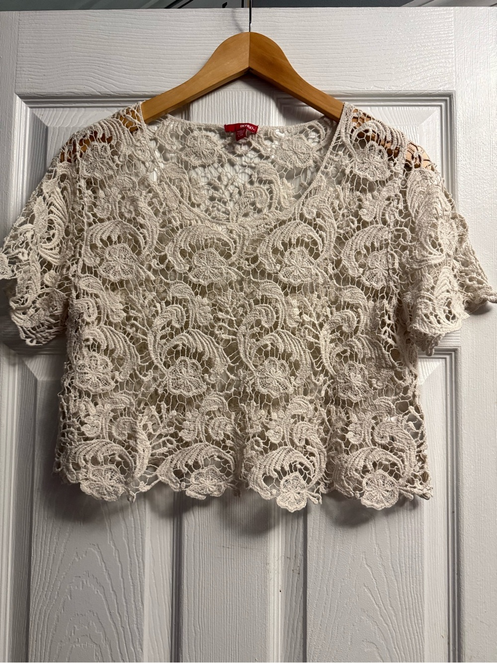 Vintage BONGO Cream Crochet Boho Y2K Festival Retro Lace Crop Top Large